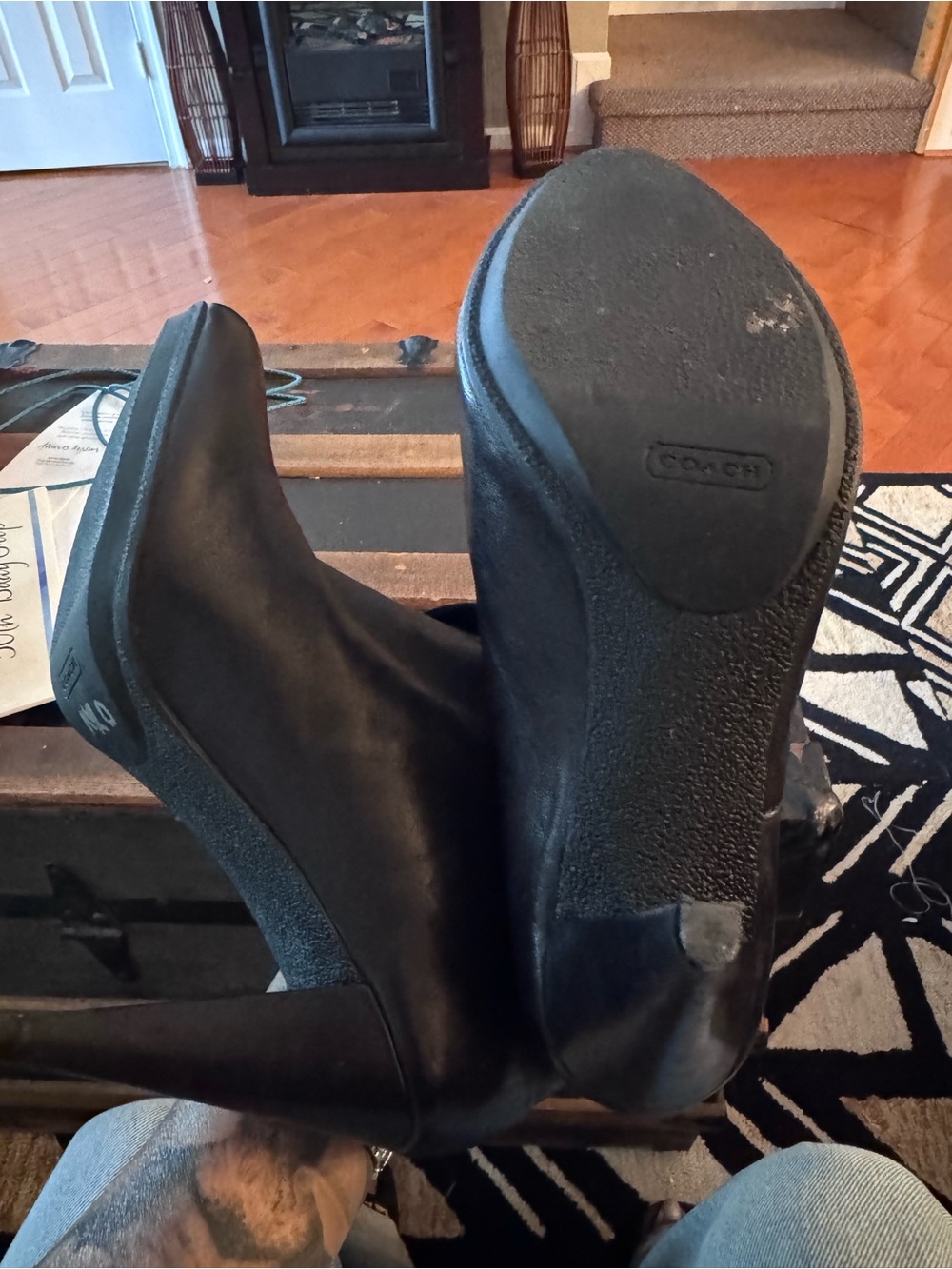Coach Annika Heeled Leather Ankle Bootie A3506 Fold-Over Suede Cuff 8 - Picture 2 of 5